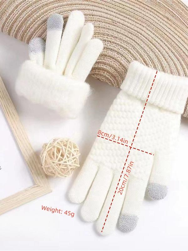 Unisex Solid Color Knitted Gloves, Casual Touch Screen Gloves for Fall & Winter, Fashion Accessories for Men & Women