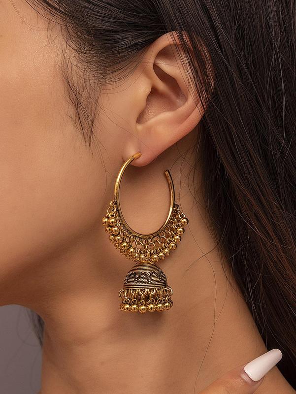 Boho Style Ethnic Style Alloy Dangle Earrings for Women, Retro Ethnic Style Large Bell Drop Earrings