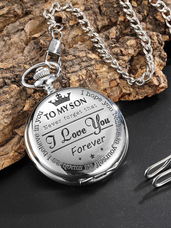 Men's Vintage Round Dial Quartz Watch, Crown & Letter Pattern Pocket Watch for Men, Retro Style Quartz Watch for Daily Life