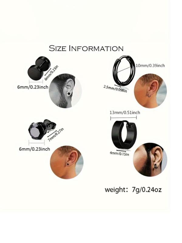 Stainless Steel Stud & Hoop Earrings, Fashionable Minimalist Earrings Set for Women & Men, Trendy All-match & Exquisite Jewelry for Birthday Gift