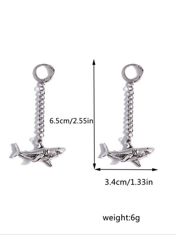 Women's Trendy All-match Solid Color Ocean Shark Design Drop Earrings, 2pcs set Casual Fashion Zinc Alloy Drop Earrings, Creative Jewelry for Daily and Party Decoration