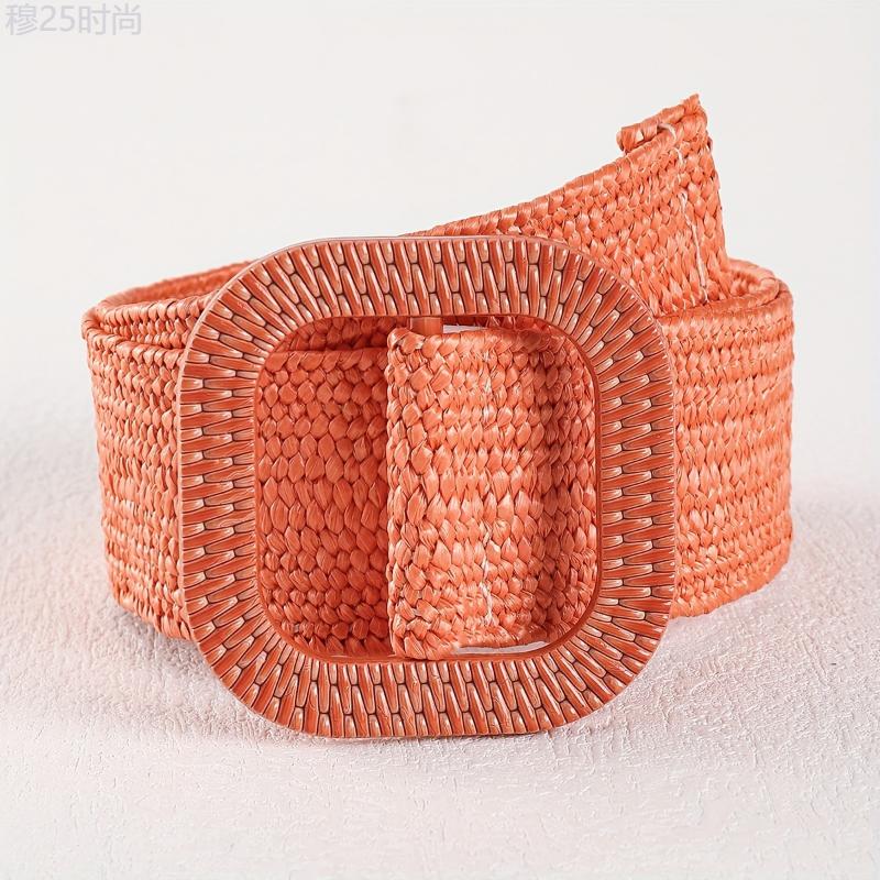 Bohemian Chic Straw Woven Belt - Elastic Stretch Waist Cincher for Women - Fashionable Braided Dress Accessory - Adjustable Boho Style