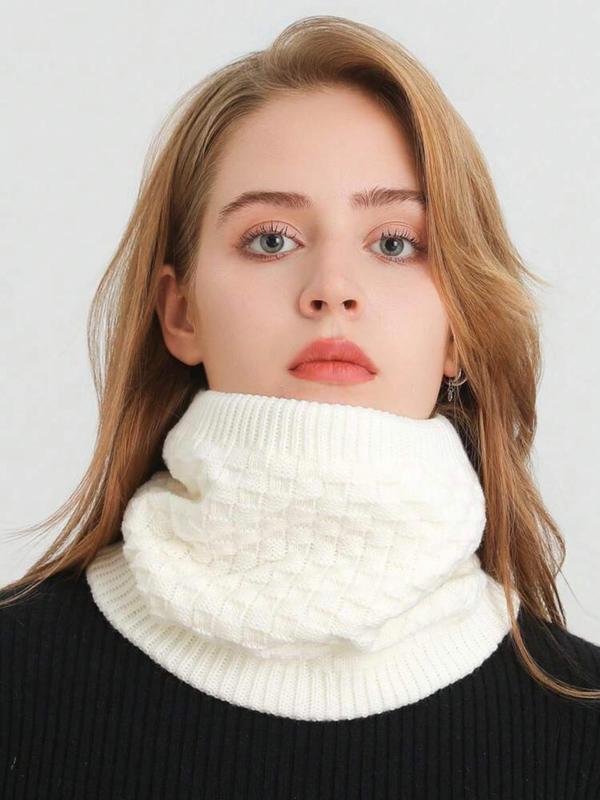 Women's Solid Color Cable Knit Scarf, 2024 New Style Casual Soft Warm Turtle Neck Scarf for Fall & Winter, Fashion Accessories for Women & Girls