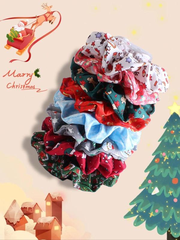 Christmas Themed Ruched Hair Tie, Cute Colorful Hair Tie, Fashion Hair Accessories for Women & Girls, Minimalist Headwear Suitable for Thick Hair