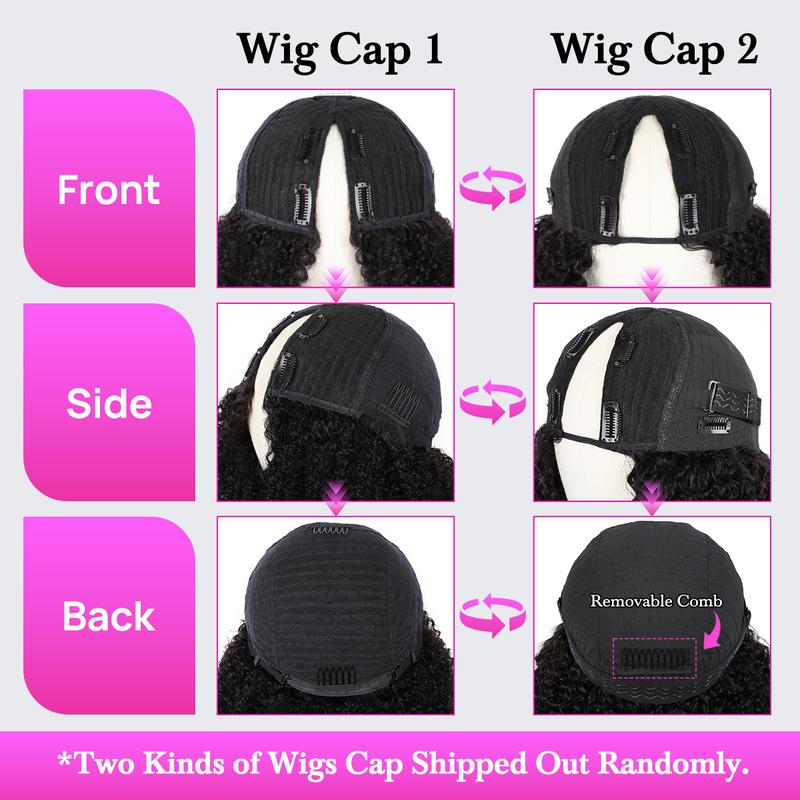 Vshow Kinky Curly Hair V Part Wigs No Leave Out Thin Part Human Hair Wigs For Beginners Kinky Curly Glueless Wigs