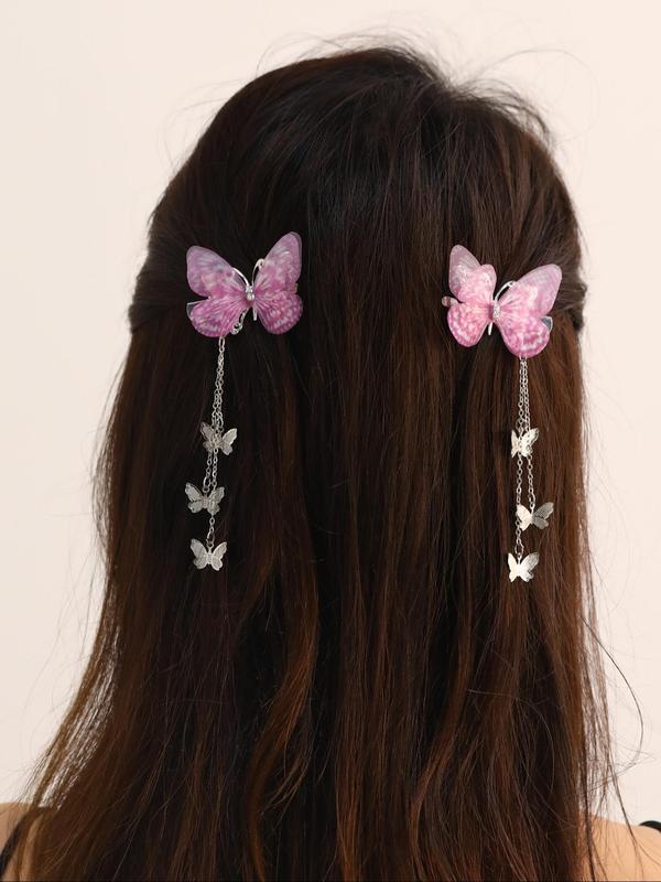 Women's Elegant Rhinestone Decorated Butterfly Design Hair Clips, Exquisite Trendy Hollow Out Butterfly Hair Clips, Fashionable Hair Accessories for Daily & Party Decoration