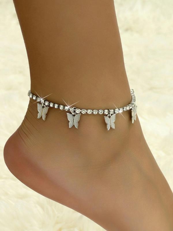 Women's Elegant Butterfly Design Anklet, Fashion Glamorous Rhinestone Anklet for Women & Gift, Casual Vacation Beach Jewelry Accessories, Holiday Gifts for Friends