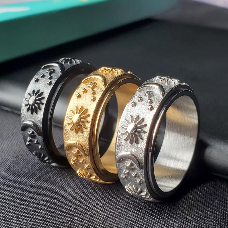 Stainless Steel Sun Moon and Stars Spinner Rings, Fidget Rings, Ring for Gift,