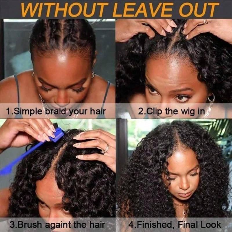 Curly V Part Wig Human Hair No Leave Out Upgrade U Part Human Hair Wigs For Black Women Kinky Curly Glueless None Lace Front Wigs With Real Scalp Brazilian Virgin V Shape No Sew In No Glue Clip In Half Human Hair Wig Beginner Friendly Natural Color