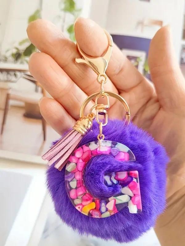 Cute Letter & Pom Pom & Tassel Design Keychain,  Fashionable Keychain for Women & Girls, Fashion Keychain for Car Daily Clothing Decor, Trendy All-match & Exquisite Keychain for Birthday Gift