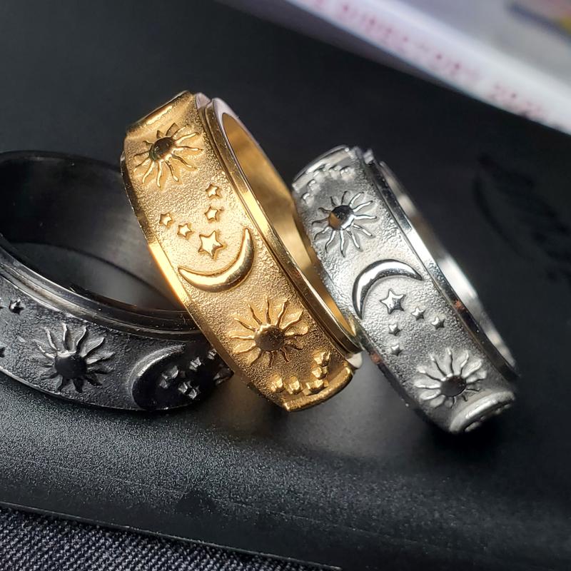 Stainless Steel Sun Moon and Stars Spinner Rings, Fidget Rings, Ring for Gift,