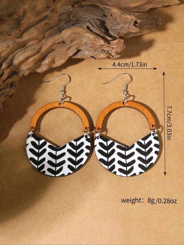 Wooden Leaf Design Dangle Earrings, Boho Style Jewelry for Women, Fashion Flower Basket Shaped Earrings for Party, Daily Clothing Decor, Trendy All-match & Exquisite Jewelry for Gift