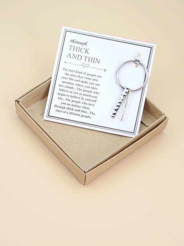 Cute Thick & Thin Bar Design Keychain for Car Keys, Stainless Steel Keychain with Box & Blessing Card, Fashion Accessories As Birthday Gifts