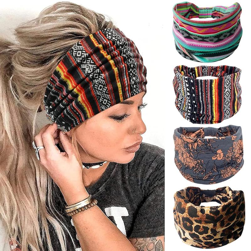 Wide Headbands for Women Knotted Headband Womens Head Wraps Stretchy Hair Accessories Bands Tie Dye 4 Pack