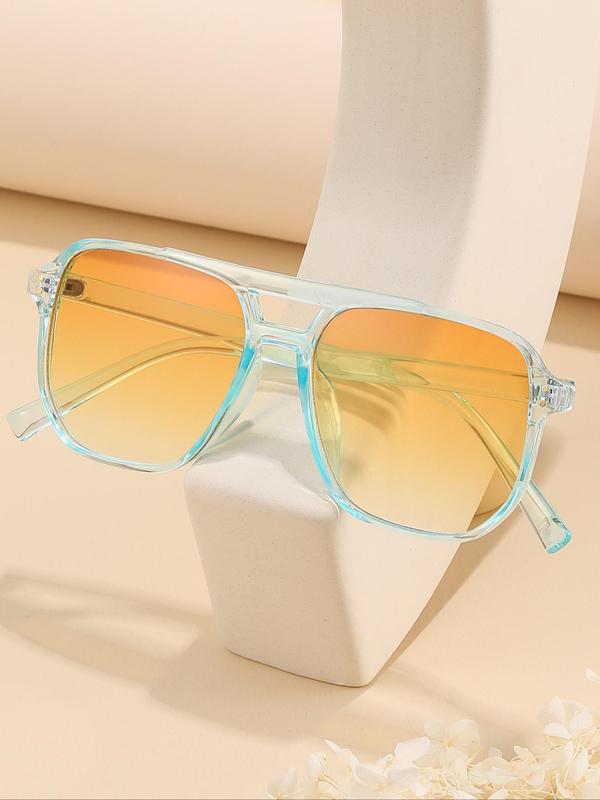 1 Pair Simple Sunglasses For Everyday Use, Summer Square Frame Double Beam Sunglasses, Travel Accessories