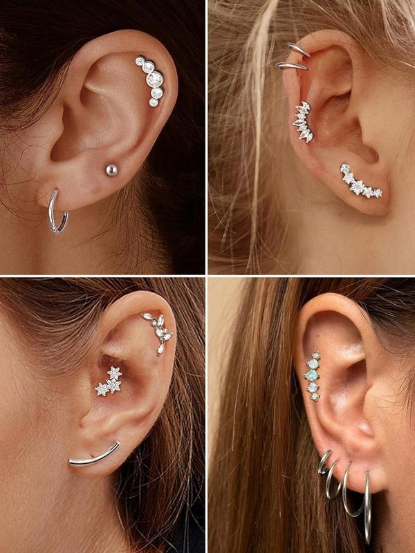 Fashionable Cartilage Earrings Set, Cute Glittering  Stud Earrings for Women & Girls, Trendy All-match & Exquisite Jewelry for Birthday Gift