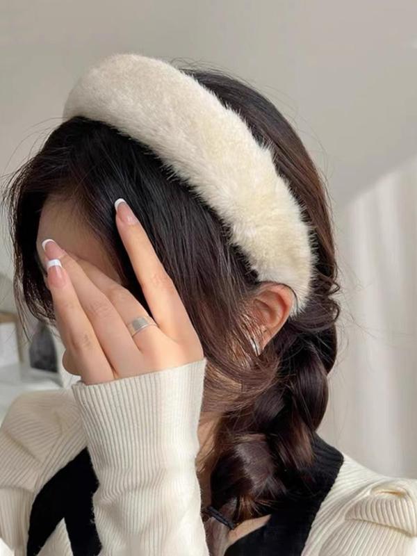 Solid Color Plush Hair Hoop, Elegant Wide Edge Headband for Women & Girls, Fashion Hair Accessories for Party, Daily Clothing Decor