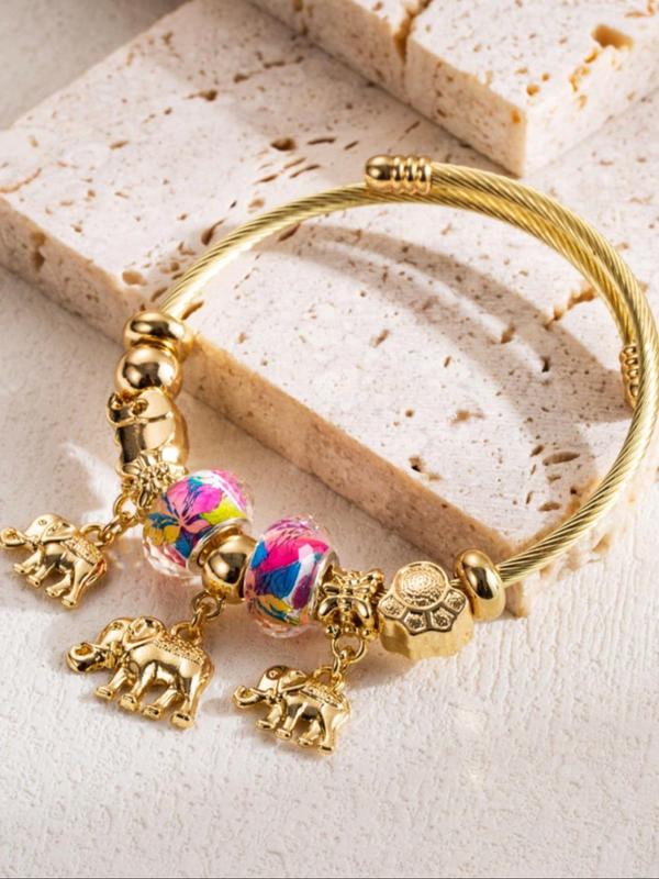 2024 Summer Women's Cute Trendy Beaded & Elephant Shaped Design Stretch Bracelet, Elegant Colorful Beaded Bracelet for Daily Decoration, Exquisite Jewelry for Birthday Gifts