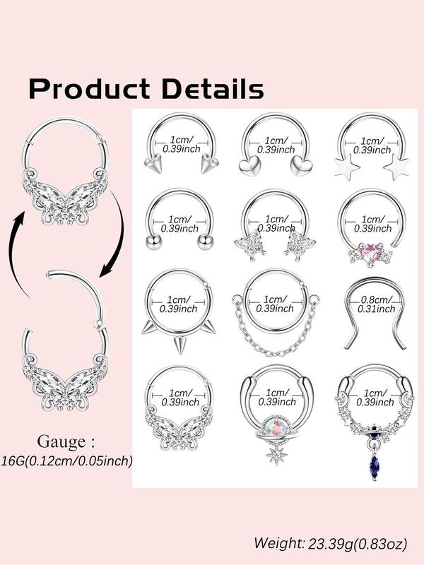 Stainless Steel Nose Ring, Fashionable Nose Ring for Women & Men, Body Jewelry for Party, Daily Clothing Decor, Trendy All-match & Exquisite Jewelry for Birthday Gift