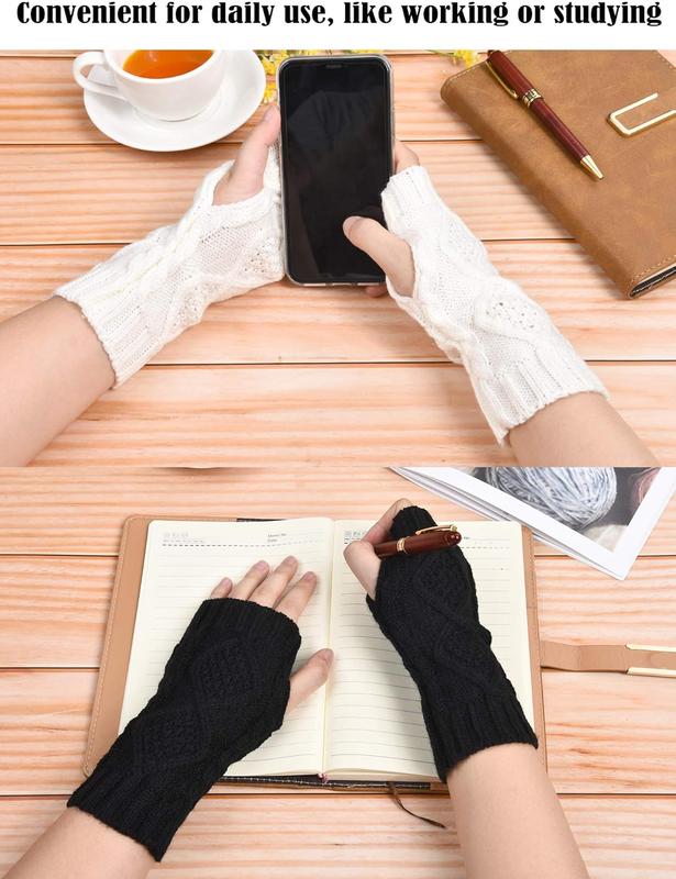 4 Pairs Women's Fingerless Gloves Knit Half Gloves with Finger Holes Typing Wrist Warmers