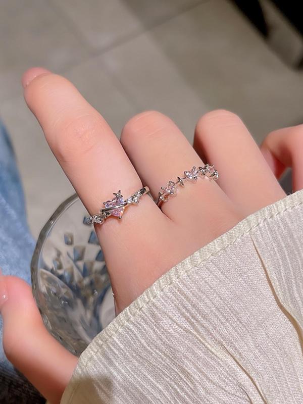 Elegant Heart Design Rhinestone Decor Cuff Ring,  Minimalist Cute Style Promise Ring, Fashion Matching Jewelry Accessories for Women & Girls