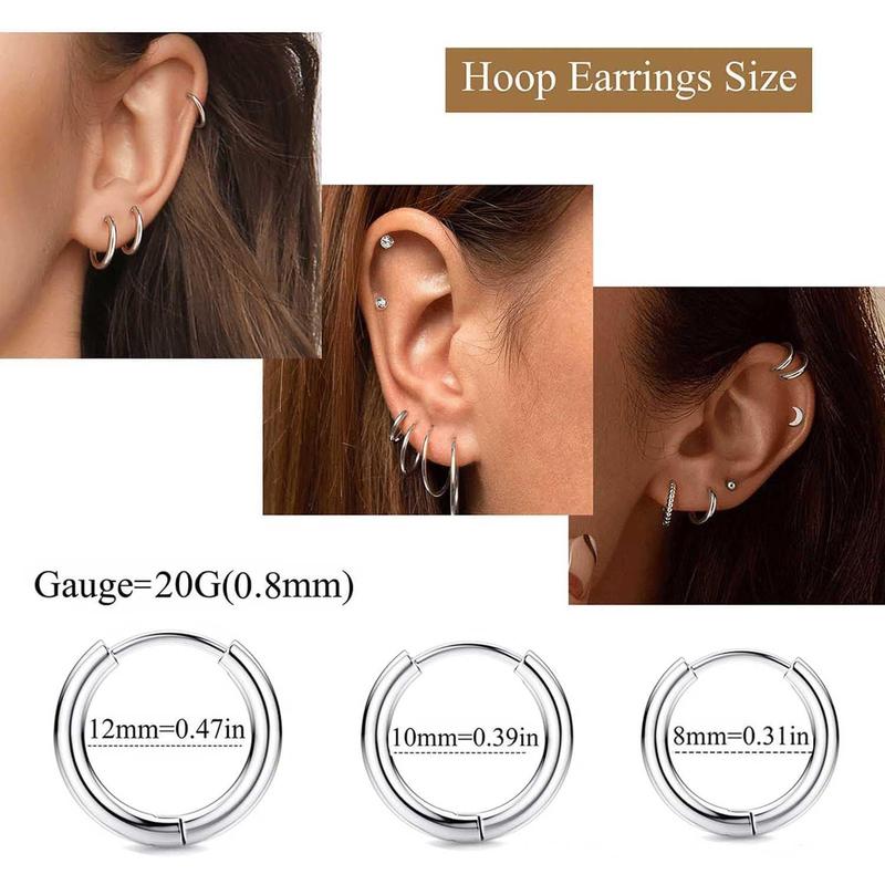 Jstyle 8 Pairs Surgical Steel Earrings for Sensitive Ears Hypoallergenic 20G Stainless Steel Stud Hoop Earrings for Women Men Small Opal Ball CZ Surgical Steel Flat Back Earrings Cartilage Earrings Jewelry