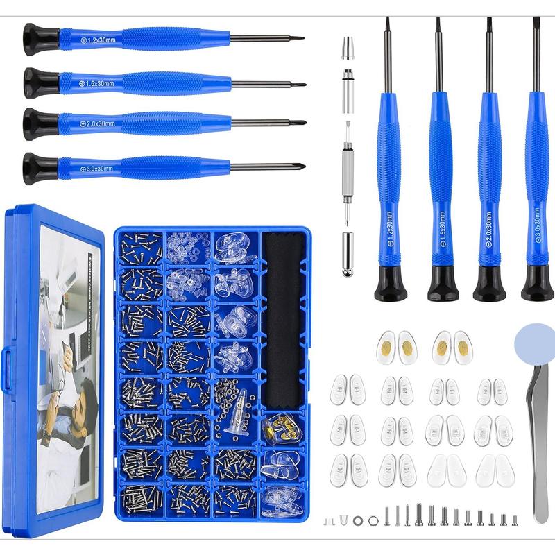 Upgrade Version Eye Glass Repairing Kit, Eyeglass Tool Kit with Compact Screw Box Include Nose Pads