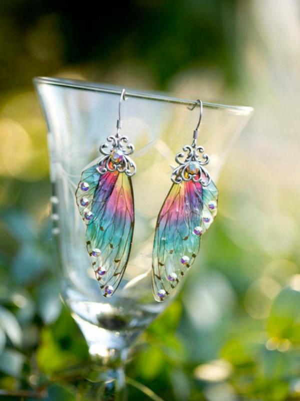 Colorful Wing Design Dangle Earrings, Elegant Rhinestone Decor Drop Earrings for Women,  Luxury Jewelry  for Party, Daily Clothing Decor, Trendy All-match & Exquisite Jewelry for Birthday Gift