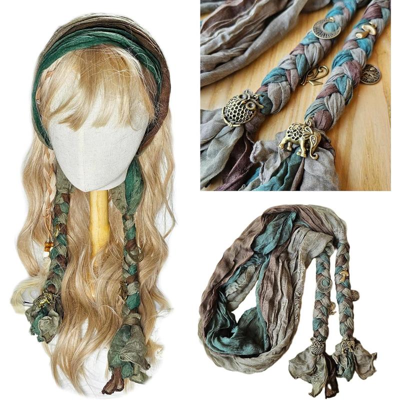 Handmade Boho Gypsy dread wrap for Women Gradient Colored scarf Hippie Hair extension braids.