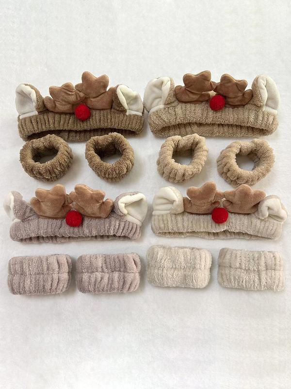 Cute Reindeer Antler Design Hair Band & Wristband Set, Soft Plush Hair Band & Wristband, Fashion Hair Accessories for Women & Girls