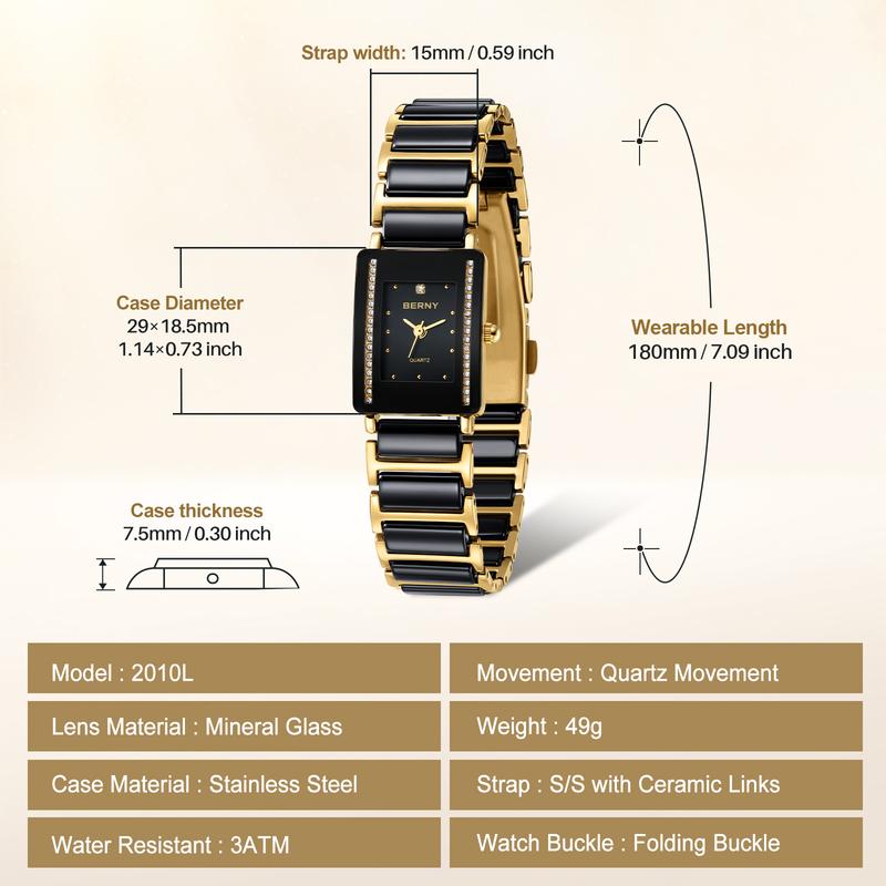 BERNY Gold Watch Women Vintage Luxury Ladies Old Money Wristwatch with Fashion Ceramic Band Waterproof Quartz Danity Classy Bracelet Watches for Women