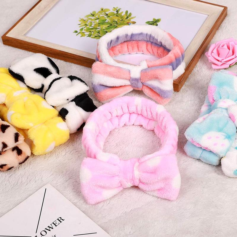 8 Pack  Bow Headbands, Coral Fleece Makeup  Headband for Washing , Shower Terry Cloth Hair Band for Women Facial