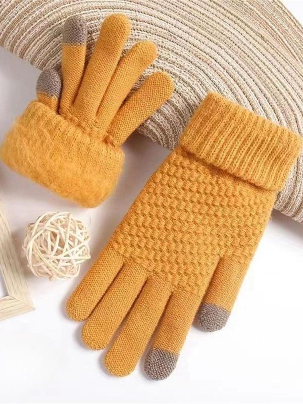 Unisex Solid Color Knitted Gloves, Casual Touch Screen Gloves for Fall & Winter, Fashion Accessories for Men & Women