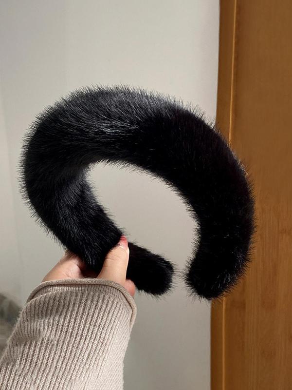 Solid Color Plush Hair Hoop, Elegant Wide Edge Headband for Women & Girls, Fashion Hair Accessories for Party, Daily Clothing Decor