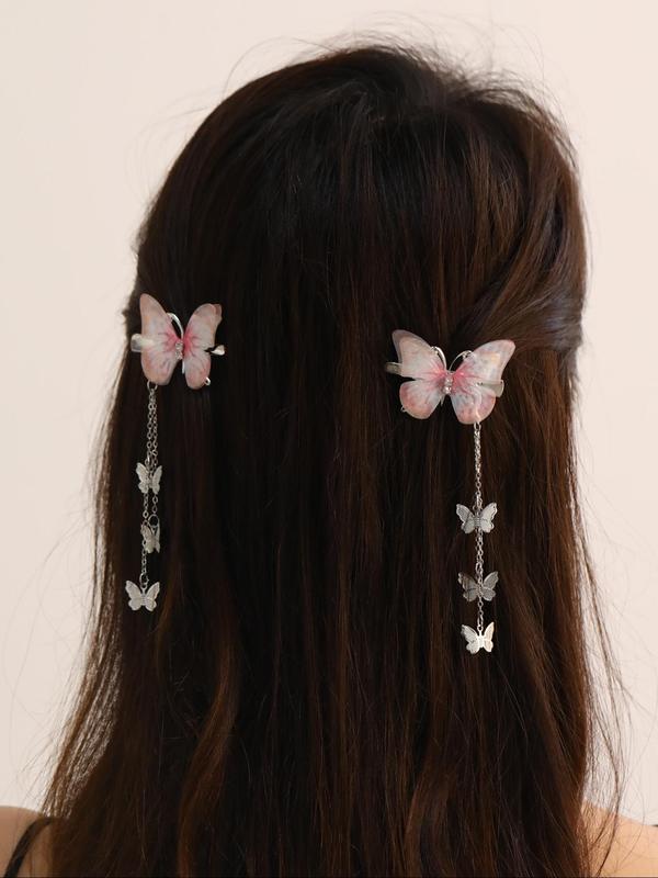 Women's Elegant Rhinestone Decorated Butterfly Design Hair Clips, Exquisite Trendy Hollow Out Butterfly Hair Clips, Fashionable Hair Accessories for Daily & Party Decoration