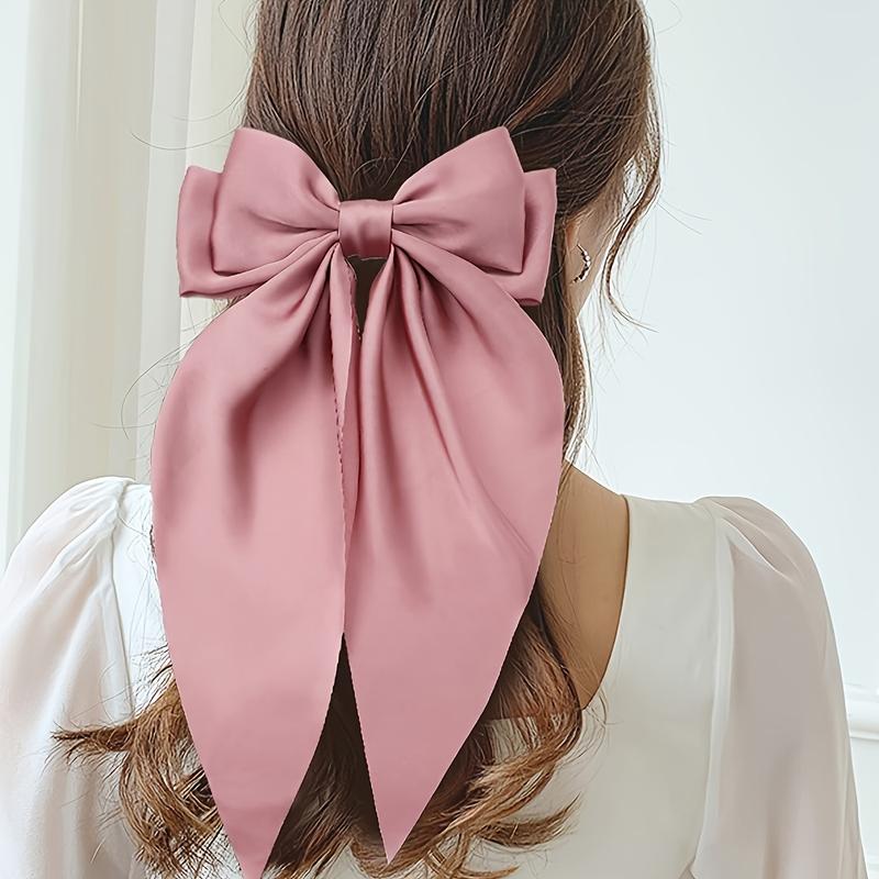 6 elegant solid color ribbon bow shaped hair clips with fashionable hair accessories suitable for women's daily use