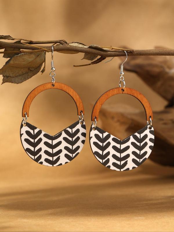 Wooden Leaf Design Dangle Earrings, Boho Style Jewelry for Women, Fashion Flower Basket Shaped Earrings for Party, Daily Clothing Decor, Trendy All-match & Exquisite Jewelry for Gift