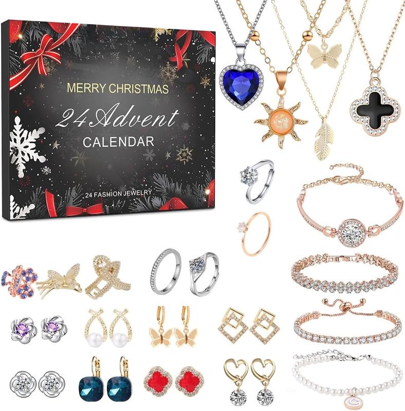 Jewelry Advent Calendar 2024 for Adults Women, Fashion Womens Jewelry Kit Includes Bracelet Necklace Earring Rings Hair Clip for 24 Days Countdown advent Calendar to Holiday, Christmas Gift for Wife Daughter Mom Girls