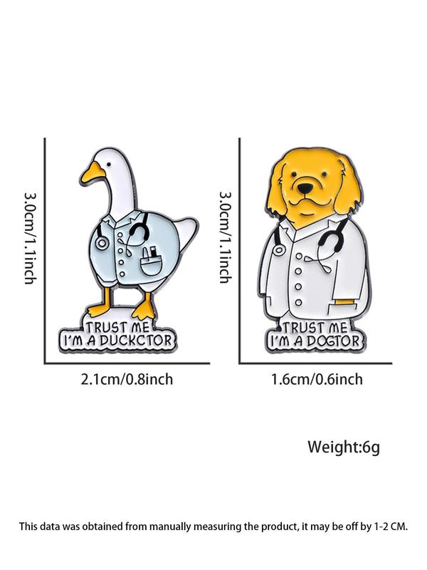 Cute Cartoon Duck & Dog Doctor Design Brooch (2pcs), Fashion Brooch for Party, Daily Clothing Decor, Enamel Pin for Men & Women