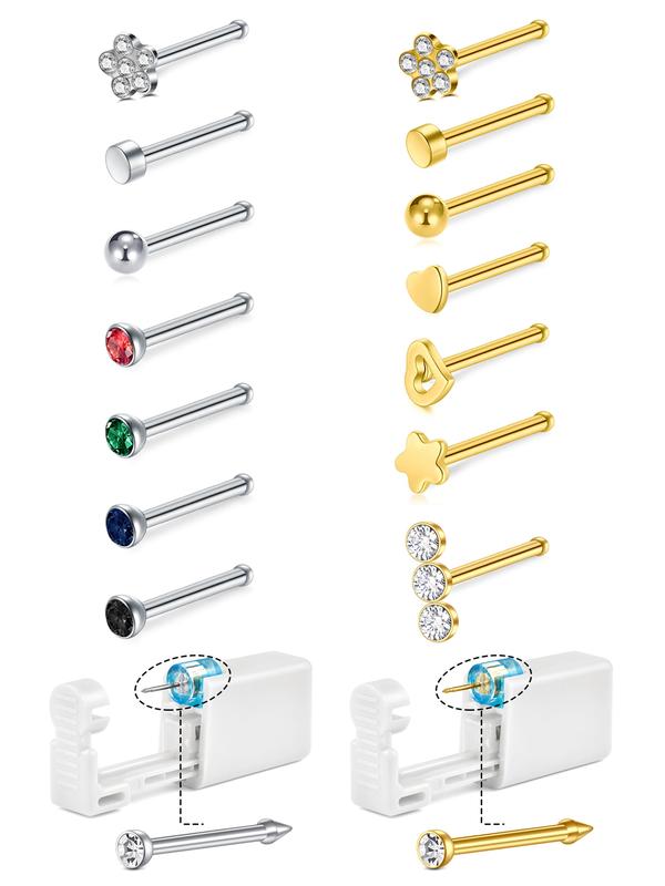 Disposable Piercing Unit, Safety Durable Piercing Tool with Rhinestone Decor Nose Studs Set, Body Jewelry for Women & Men, Fashion Accessories for Daily Wear