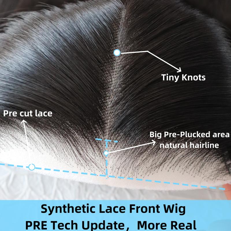 Ua Hair 9x7 Glueless Synthetic Lace Front Wig Wear And Go Pre Plucked Pre Cut Straight Wig Vivid Self Growing Clean Hairline with Tiny Knots  Heat Resistant Fiber Natural No Glue Wig