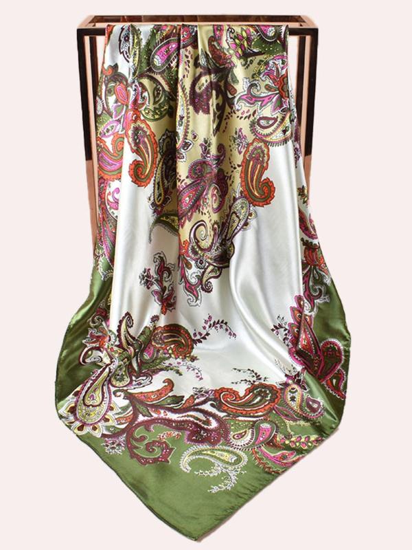 Women's Paisley Print Satin Scarf, Fashionable Soft Lightweight Shawl for Daily Wear, Casual Versatile Scarf for Women