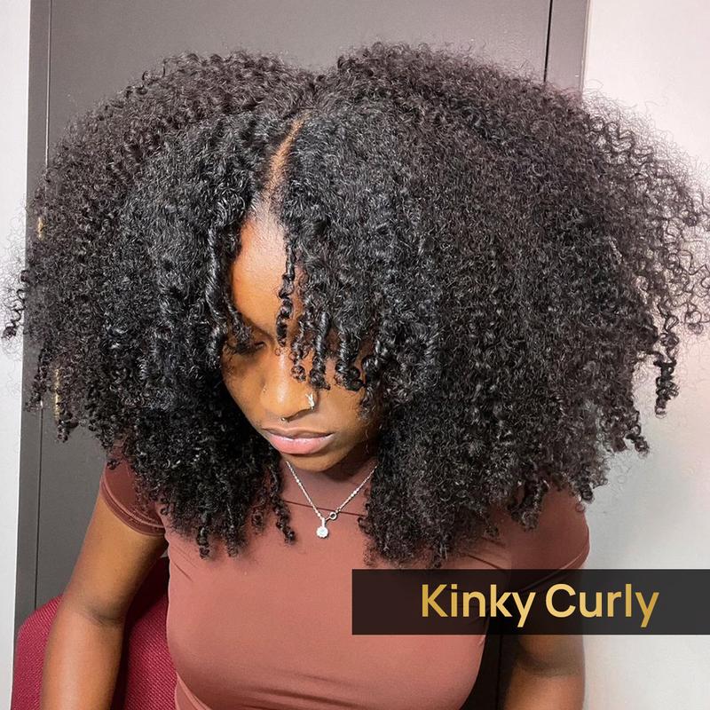 Vshow Kinky Curly Hair V Part Wigs No Leave Out Thin Part Human Hair Wigs For Beginners Kinky Curly Glueless Wigs