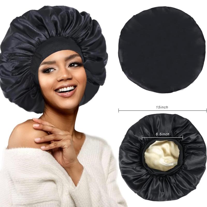 Silk Bonnet for Sleeping  Double Layer Satin Adjustable Straps lined Hair Bonnets for Sleeping  , reversible hair sleeping bonnet for woman Natural curly Hair Outside silk