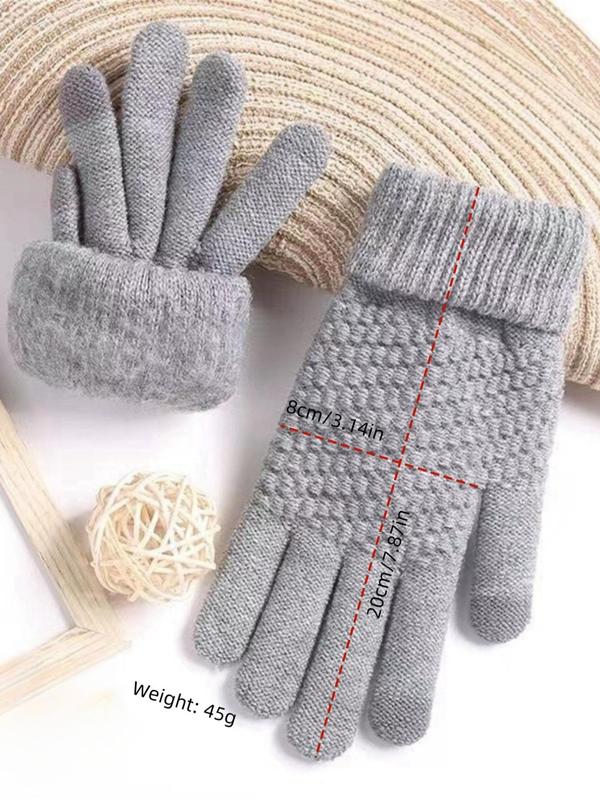 Unisex Solid Color Knitted Gloves, Casual Touch Screen Gloves for Fall & Winter, Fashion Accessories for Men & Women