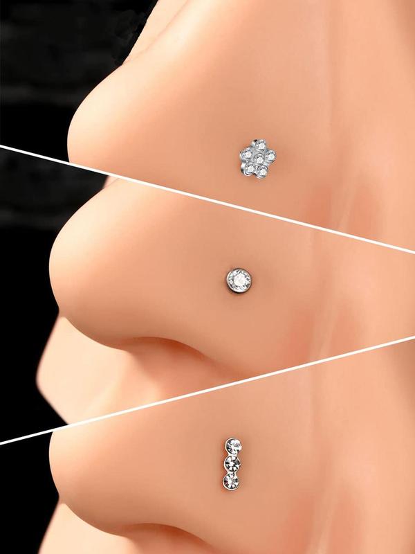 Disposable Piercing Unit, Safety Durable Piercing Tool with Rhinestone Decor Nose Studs Set, Body Jewelry for Women & Men, Fashion Accessories for Daily Wear