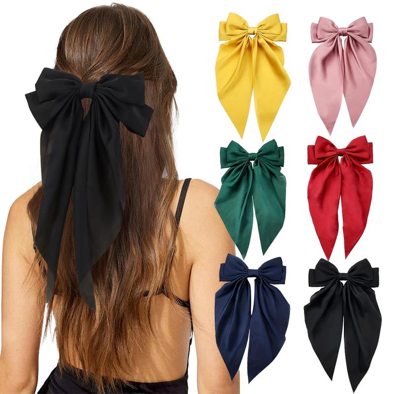 6 elegant solid color ribbon bow shaped hair clips with fashionable hair accessories suitable for women's daily use