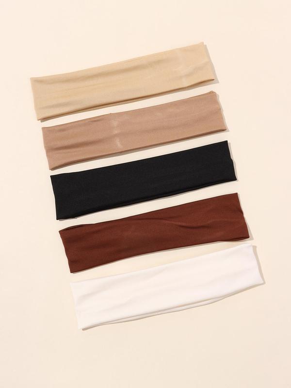 5pcs Solid Color Minimalist Hair Band, Fashionable High Stretch Face Washing & Sporting Hair Band for Women and Girls