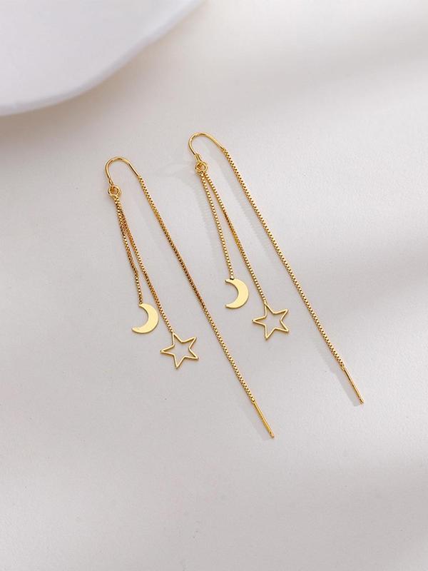 Star & Moon Design Tassel Dangle Earrings, Fashion Matching Jewelry for Party, Daily Clothing Decor, Minimalist Romantic Aesthetic Jewelry Gift