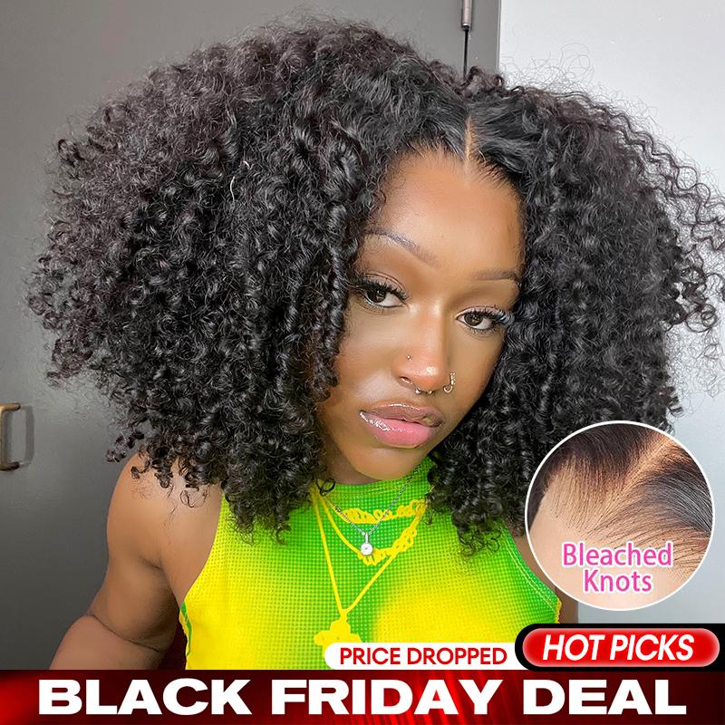 CurlyMe Wear Go Glueless Kinky Curly Pre-cut HD Lace Pre-bleached Hair Lace Front Wigs